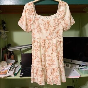 Blu Pepper White and Orange Floral Dress Puff Sleeves Tiered Cottagecore UT Vols